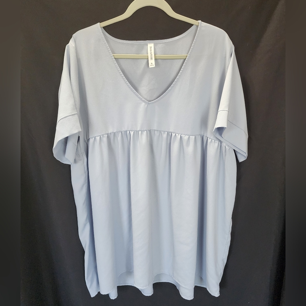 Flowy Babydoll V Neck Top | Blue Gray Loose Fit Blouse | XL